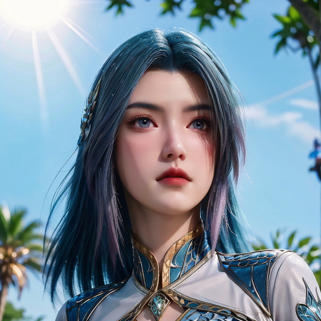 00077-2104657283-1girl,solo,long hair,blue hair,gradient hair,hair ornament,blue eyes,closed mouth,dress,(looking at viewer),from below,blurry,ou-ad-before.png
